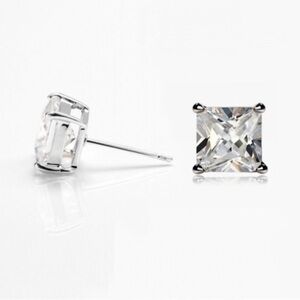🖤 BLACK FRIDAY 18k White Gold Cz Princess Cut Plated Earrings Over Sterling
